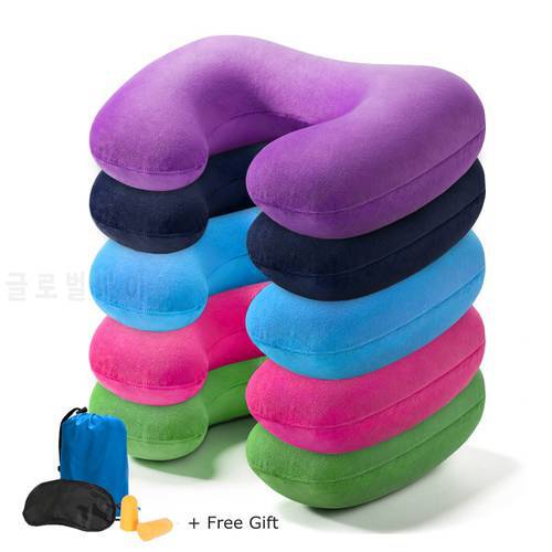 Air Inflatable U Shaped Travel Neck Pillow Cushion Headrest Support Plane Train with Eyeshade and Earplugs Outdoor Tool