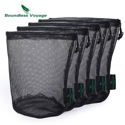 Boundless Voyage Mesh Storage Ditty Bag Durable Nylon Drawstring Pouch for Cutlery Bottle Pot Pan Kettle Outdoor Tools