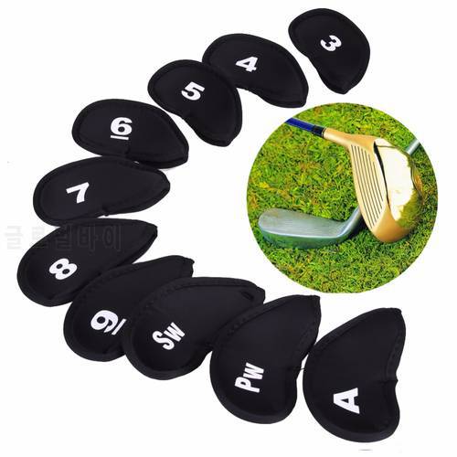 10pcs Golf Club Head Covers Iron Putter Protective Case HeadCovers Set Neoprene Black Gold Head Protector Bag for Golf Sports