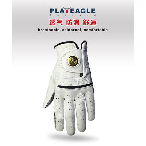 PLAYEAGLE 2pcs/lot White Color Men Left Hand Golf Gloves Sheepskin Fiber Soft Skid Resistance Breathable Glove With Golf Marker