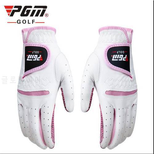 PGM Golf Gloves Women Lambskin Breathable Non-slip Wear-Resistant Sunscreen Sport Golf Accessories For Female Pink/Blue 1pair