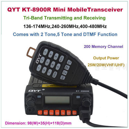 Mini Mobile Transceiver QYT KT-8900R KT8900R Tri-band Mobile Radio 136-174/240-260/400-480MHz( KT-8900 KT8900 Upgraded Version )