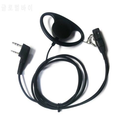 2PCS/LOT Ultradio D-Shape Interphone Earpiece 2 Pin MIC PPT Ear Hook Headset for Baofeng/Kenwood/TYT Walkie Talkie