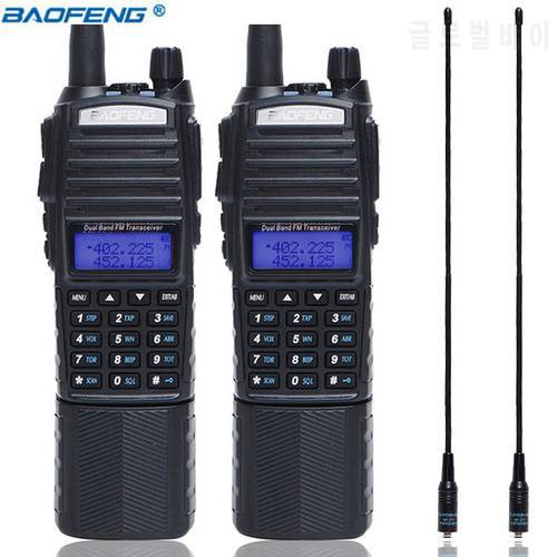 2pcs BaoFeng UV-82 Walkie Talkie 5w 3800mah battery 10km Two way cb radio powerful portable handheld Dual PTT+2NA-771 antenna