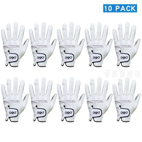 10 Pcs Mens Golf Gloves Left/Right Hands Golfer Branded Packaging White Leather Wholesale