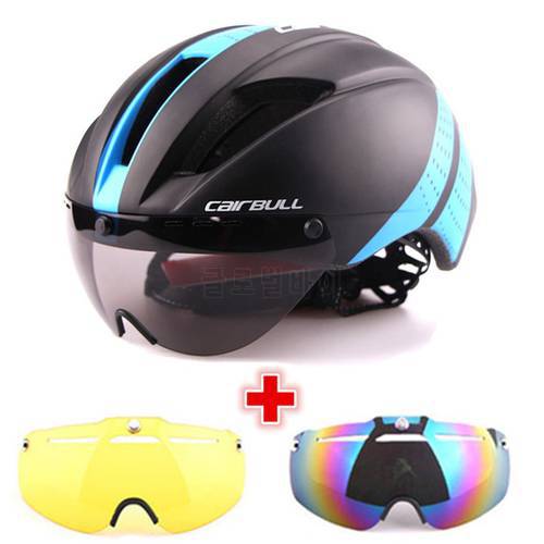 3 Lens Aero 280g Bicycle Helmet Magnetic Goggles Bike Sport Helmet Racing Speed Airo Time-Trial MTB Road TT Cycling Safty Helmet
