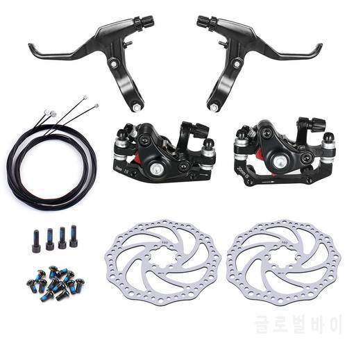 Bicycle Rear Disc Mechanical Brake Mountain Bike Front & Rear Set With 160mm Rotors Built-in Wide Brake Pad Cycling Double Brake