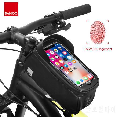 Sahoo 122053 Cycling Bicycle Waterproof Touchscreen Front Frame Top Tube Bike 6.5in Cell Mobile Phone Bag Pannier Pack Holder