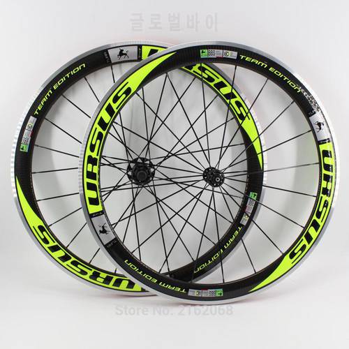 Brand New green color 700C Racing Road bike 50mm clincher rims bicycle 3K carbon wheelset with alloy brake surface Free shipping