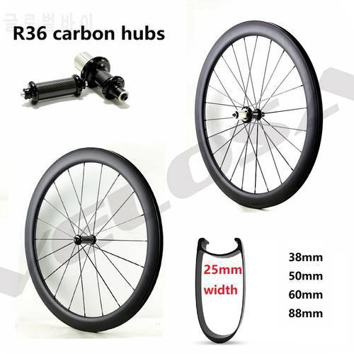 R36 carbon hubs 700C road bike Carbon Wheels 38mm 50mm 60mm 88mm Tubular Clincher,25mm width U sharp aero rim