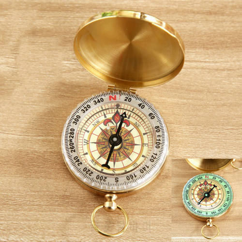Pure copper clamshell compass with luminous pocket watch compass portable outdoor multi-function metal measuring ruler tool