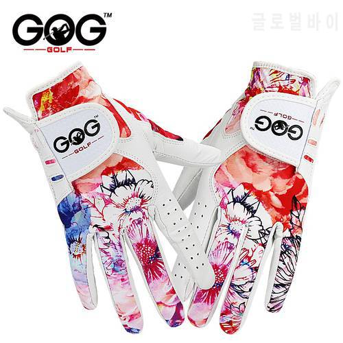 GOG Golf Glove Women, Sheepskin Leather Printed Pattern Color , Soft Fit Good Grip ,Ladies Left Right Both Hand (1 Pair) Gloves