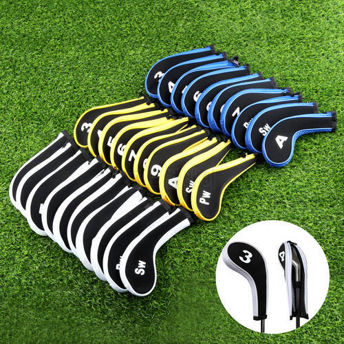 Golf Club Iron Head Covers 10pcs Neoprene Golf Headcovers Golf Club Iron Putter Protect Set Number Printed With Zipper Long Neck