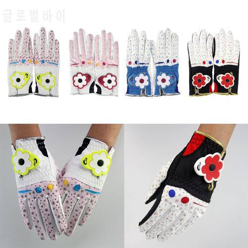 1 Pair Women Ladies Golf Gloves Non-slip for Left & Right Hands with Fashion Flowers Design