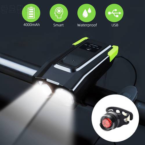4000mAh Smart Induction Bicycle Front Light Set USB Rechargeable 800 Lumen LED Head Light with Horn Bike Lamp Cycling FlashLight