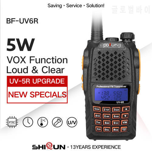 Baofeng UV-6R Walkie Talkie 5W Radio UHF VHF Dual Band UV 6R CB Radio Upgrade of UV-5R Baofeng Talkie HF Transceiver for Hunting