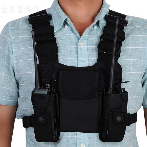 Nylon Tactical Chest Bag Holster Pouch 3 pockets Adjustable for Yaesu Baofeng UV-5R uv5r uv-82 uv82 Walkie Talkie iPhone Samsung
