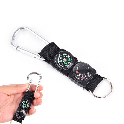 3 in 1 Black Compass Thermometer hanger Key Ring Matching Camping Climbing Hiking Mini Carabiner Key chain Multi-tool