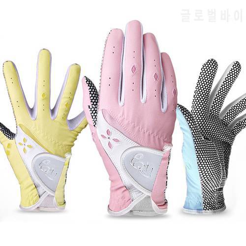 1 pair Women PU Golf Gloves Non-Slip Soft Gloves Sunscreen Breathable Ladies Golf Gloves