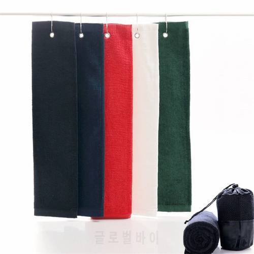 Solid Cotton Golf Towel with Hook Quick Dry Drivers Outdoor Travel Camping Hiking Swimming Sports Towels Golf Cleaning Washcloth