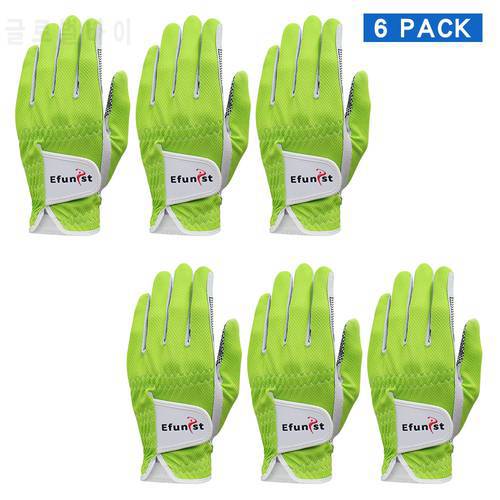 6 Pcs Efunist Golf Glove Men Left Hand Breathable Green 3D Performance Mesh Non-slip Micro Fiber Golf Gloves