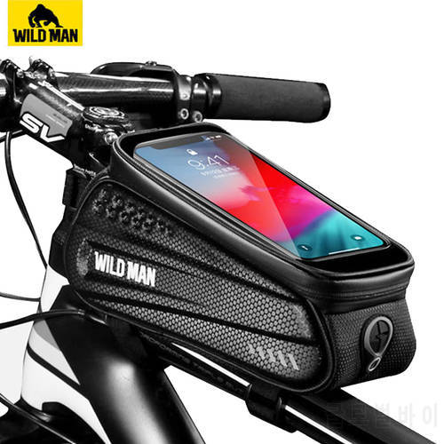 WILD MAN Waterproo Bicycle Phone Bag Top Tube Frame Bag Cycling Front Beam Bag Phone Holder For 6.5 inch Touch Screen Bike Bag