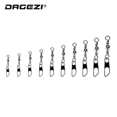 DAGEZI Stainless Steel with Snap Fishhook Lure Swivels 50pcs/lot Fishing Connector Pin Bearing Rolling Swivel Fishing Tackle