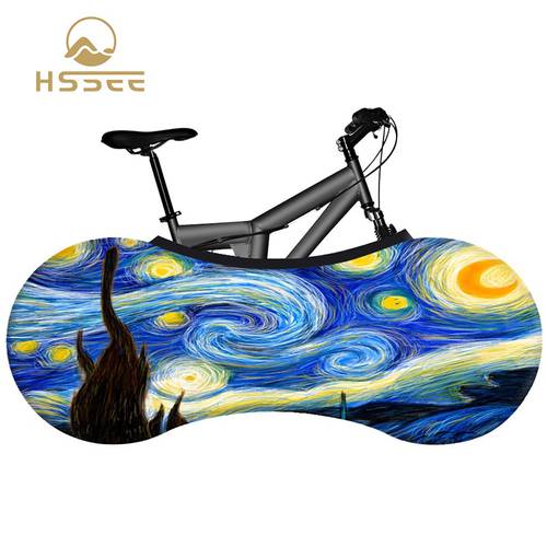 HSSEE oil painting series bicycle cover high quality elastic fabric road bike indoor dust cover new technology does not fade