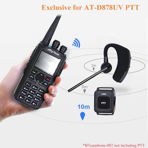 Bluetooth PTT Headset For Anytone AT-D878UV Plus DMR Digital Analog Walkie Talkie Dual Band GPS APRS Two Way Radio
