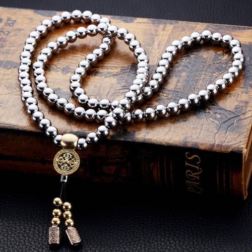 Tactical 10MM Buddha Beads Bracelet EDC Outdoor Tools Self-Defense Protection Survival Necklace Chain Whip