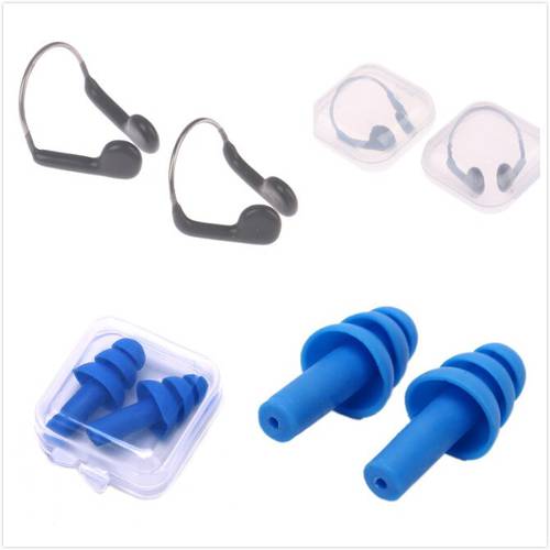 Soft Silicone Swimming Nose Clips 2 Ear Plugs Earplugs Gear With A Case Box Pool Accessories Water Sports