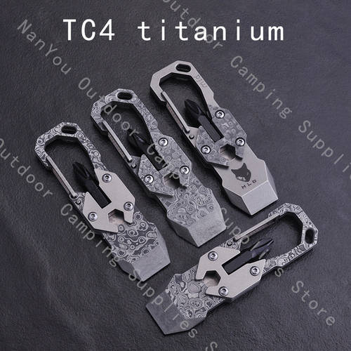 Titanium Alloy Tactics Hanging Crowbar Damascus Steel Multi-Purpose Tool Mini Screwdriver EDC Outdoor Pocket Tool