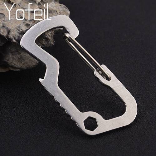 Stainless Steel D Shape Carabiner Outdoor Hiking Buckle Lockbutton Cap Lifter Quick Release Keychain Opener EDC Tools