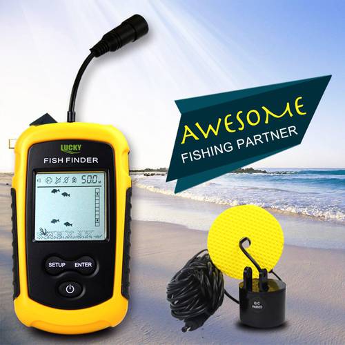 Portable fish Finder, Lucky FF1108-1 Water Depth & Temperature Fishfinder with Wired Sonar Sensor Transducer fish finders