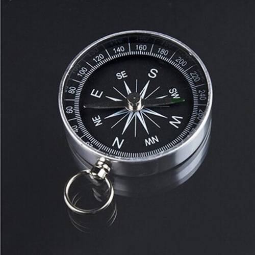 Mini Compass Travel Hiking Camping Navigation with Key Ring for Keychain 44mm Silver Aluminum Alloy Metal Handheld Pocket