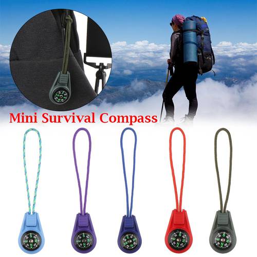 2Pcs Zipper Tail Rope Pocket Compasses Camping Hiking EDC Mini Compass For Paracord Bracelet Gear Survival Keychain Outdoor Tool