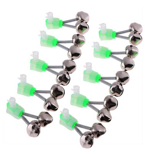 10Pcs/Set Twin Spiral Bells Fishing Bite Alarms Fishing Rod Bell Rod Outdoor Night Carp Fishing Rod Tip Clips Tool Accessories