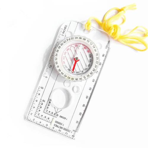 Multi-function Drawing Ruler Professional Map Scale Camping Navigation Compass Angle Ruler Magnifier