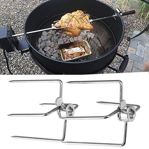 2Pcs 4 Prongs Stainless Steel Outdoor Barbecue Rotisserie Meat Forks BBQ Tool New Chic