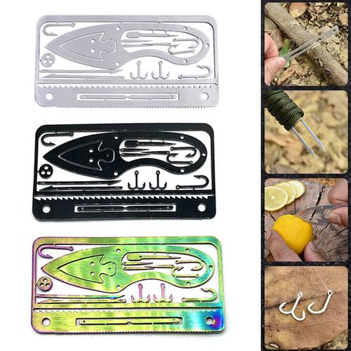 17 in 1Portable Stainless Steel Fishhook Card Model Outdoor Camp Hunting Supplies Multifunctional fishhook Emergency Survival