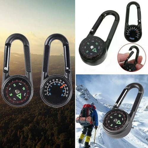 Keychain Multifunctional Camping Hiking Metal Carabiner Survival Mini Sporting Thermometer 1pc Outdoor Compass Tools R9N3