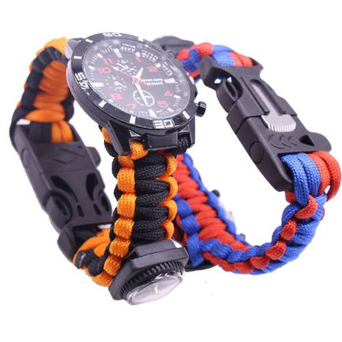 Survival Watch Outdoor Camping Medical Multi-functional Compass Thermometer Rescue Paracord Bracelet Equipment Tools kit