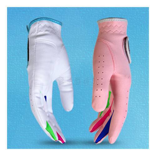 1 Pair Golf gloves for children Outdoor Sport Clothes Fabric Gloves Breathable Anti-slipping Gloves 2 Colour white pink for kids