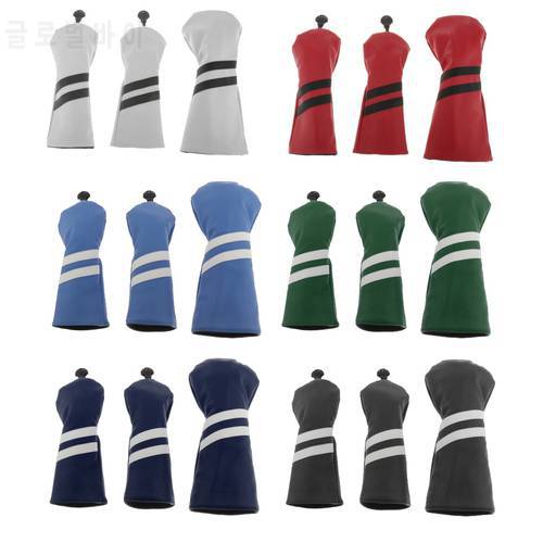 3 Pieces PU Leather Golf Wood Head Cover 400cc Fairway Driver Headcover Golf Wood Driver Head Protector with No. Tag