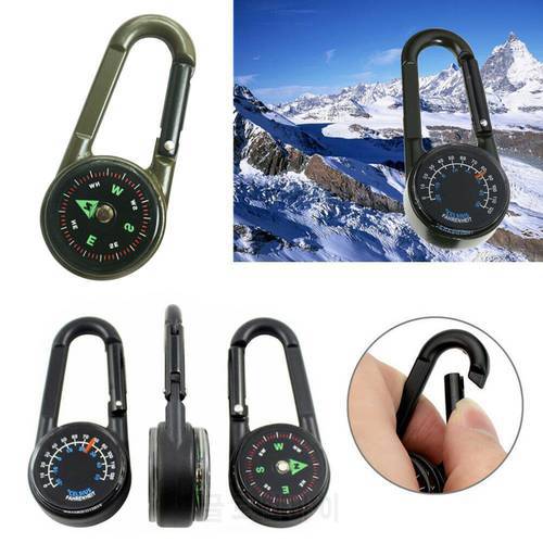 Metal Outdoor Keychain Mini Compass Double-sided Mountaineering Key Buckle Snap Hook Thermometer Compass Carabiner