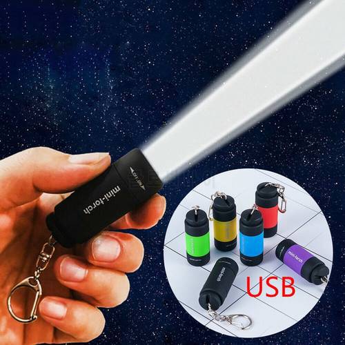1PC Mini Keychain Pocket Torch USB Rechargeable LED Light Flashlight Lamp Waterproof Keychain Light pocket torch keyring torch