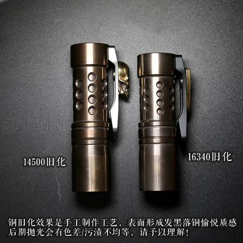 EDC Brass Torch LED Flashlight Torch Pocket Light 10 Switch Modes Outdoor Camping Light Use 14500 16340