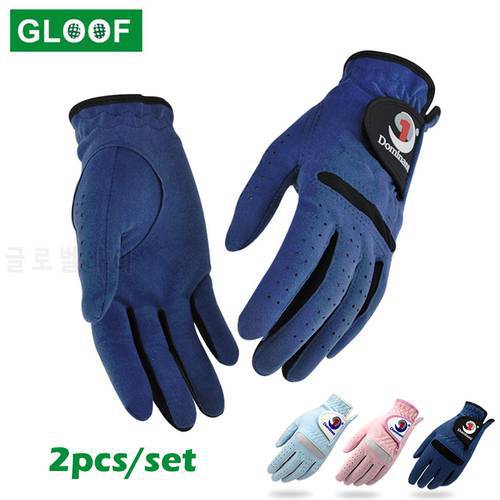 2Pcs(1pair) Men Woman Golf Glove Left Hand Right Hand Micro Soft Fiber Breathable Golf Gloves Blue Pink
