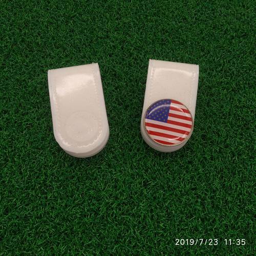 USA flag Golf Ball Marker with double Magnetic PU leather Silicone Golf Hat Clip