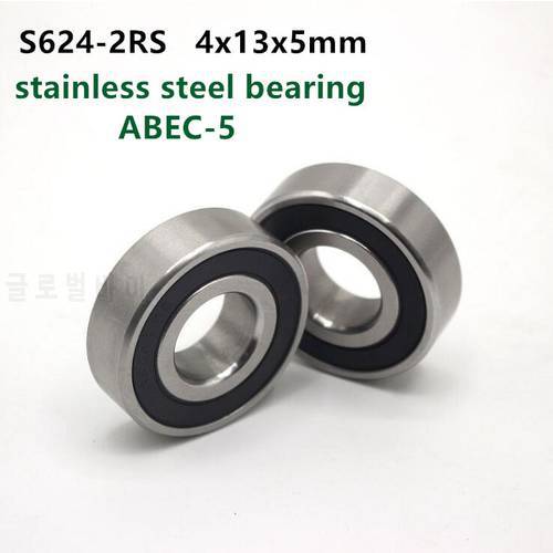 50pcs/lot ABEC-5 S624-2RS S624RS 4*13*5 stainless steel deep groove ball bearing 4x13x5 mm